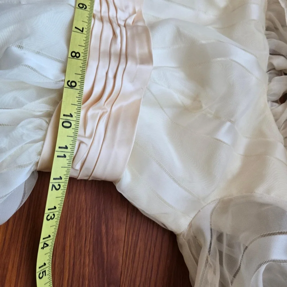 Emma Domb Vintage 70s Ivory Organza Wedding Bridal Gown Prairie Pink Sash XXS/XS